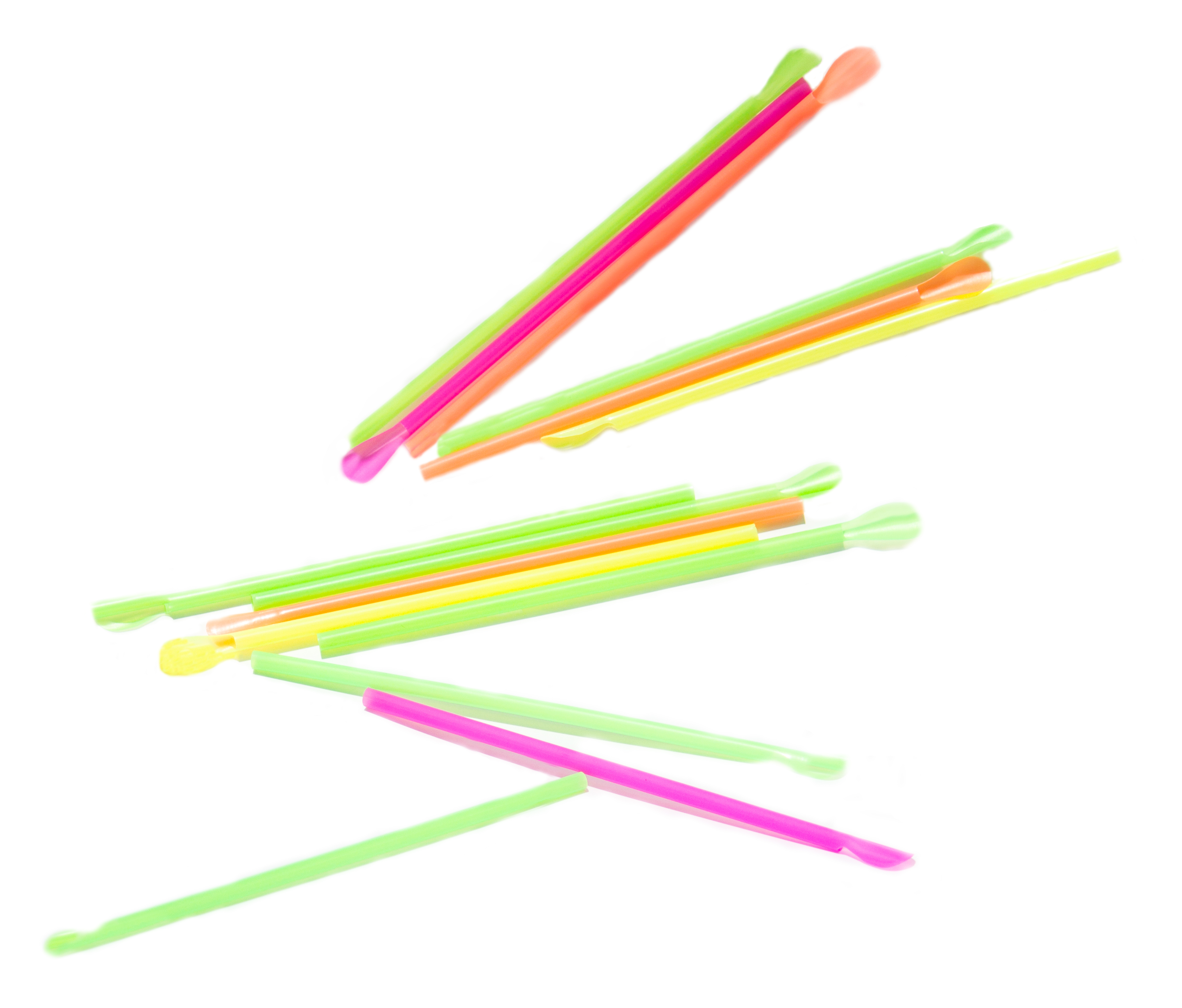 8" Neon Unwrapped Spoon Straws Assorted Colors Box of 4 boxes/400ct = 1600ct
