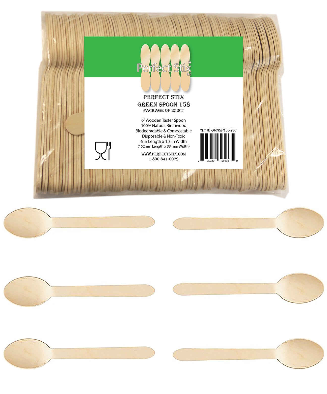 6" Wood Cutlery Spoons Case of 1,000ct (Item# Green Spoon 158)